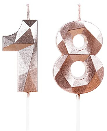 Rose Gold 18th Birthday Candles for Cake, Number 18 Candle for 18th Birthday Decorations, 3D Design Cake Topper Decor for Boys Girls Birthday Theme Party Weddings Anniversary Celebration Supplies