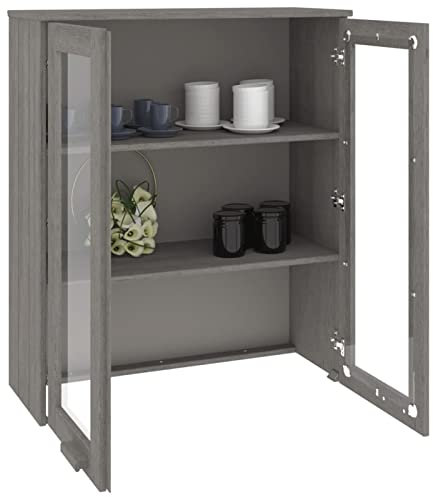 Tidyard Aufsatz für Highboard Schrank Anrichte Sideboard Kommode Schrankaufsatz Aufsatzschrank Massivholz Kiefer Hellgrau 85x35x100 cm
