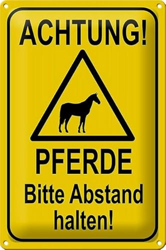 Blechschild 30 x 20 cm Warnschild: Achtung Pferde - Bitte Abstand halten - DekoNo7