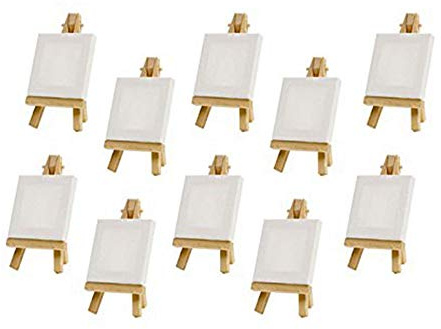 KVSERT 10 Sets Mini-Staffelei mit Leinwand 8 x 8 cm Hochzeit Tischnummern Hobby Basteln Zeichnen Kleine Tisch Staffelei Geschenk