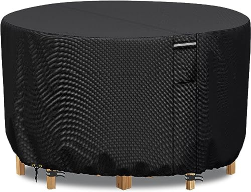RICHIE Gartenmöbelabdeckungen wasserdicht, Outdoor Runde Gartentischabdeckung mit Belüftung, Heavy Duty Rip Proof 600D Oxford runde Patio Möbel Set Abdeckungen winddicht, Anti-UV (Ø102x71cm) - Schwarz