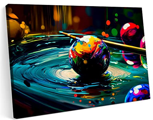 Printonia Bilder Leinwandbild 120x80cm Billard Billardtisch Galle Sport Pub Club Abstrakte Kunst Art Neon Grafitti