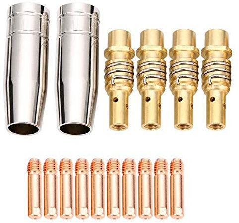 SUSEMSE 16 Stück MIG MAG Schweißzubehör Verschleißteile Set, 10er MIG/MAG Stromdüsen M6 0,8 mm | 4er Düsenträger | 2er Gasdüse für MIG MAG Schweißbrenner MB15AK