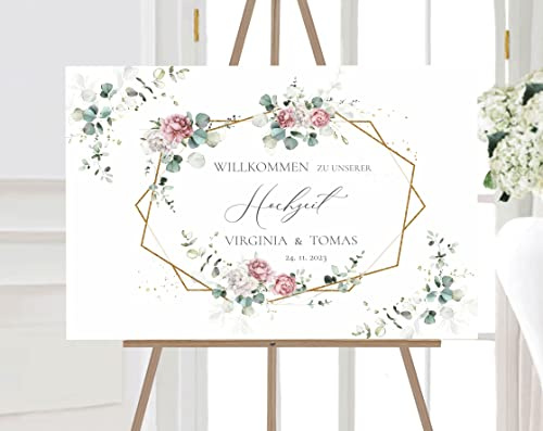 Manschin-Laserdesign Willkommensschild Aluverbund personalisiert - Made in Germany - Welcome Willkommen Schild für Hochzeit (80x55cm)