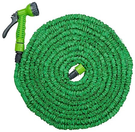 Kinzo Flexibler Gartenschlauch 20 M – inkl. Schlauch Aufsatz – Sprühkopf mit 7 Sprühpositionen – Kunststoff – Grün/Grau