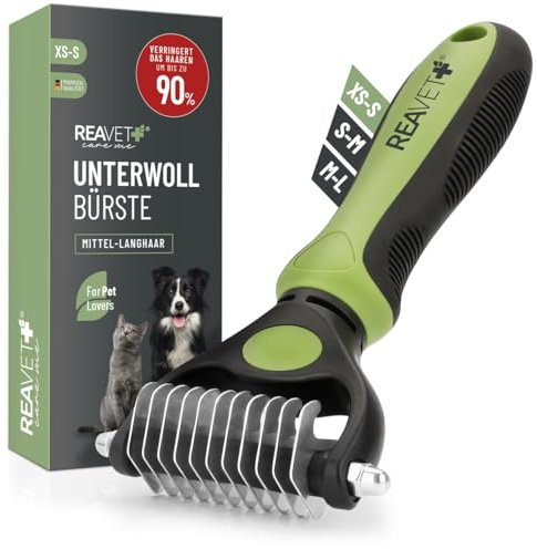 ReaVET Hundebürste & Katzenbürste Unterwollbürste für Langhaar I Kleine Rassen I Entfernt Unterwolle & Verfilzungen I mit Massageffekt & Deckhaarschutz I Fellbürste für Hunde, Katzen