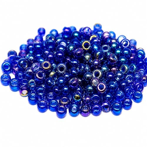 Perlin Rocailles Perlen 2 mm 11/0 Royalblau AB Glasperlen 6500 Stück Saatperlen Seed Beads Blau Irisierend Schmuckperlen zum Auffädeln für Basteln Perlenweben