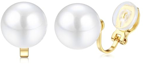 CASSIECA 14K Gold Plated Clip on Earrings for Women Girls Long Dangle Drop Earrings Plated Non Pierced Shell Ear Clips Jewelry for Wedding Gifts