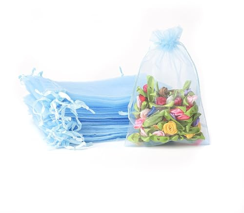 Whakano 20 Stück Bunt Organzasäckchen mit Kordelzug,Organzabeutel,Schmuckbeutel,GeschenkSack,für Hochzeit Geburtstag Süßigkeiten Schmuck Geschenkverpackung Party Mit Schnur,Hellblau,17x23cm