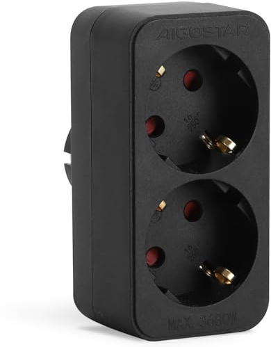 Aigostar Presa Doppia，Presa Multipla con Protezione Bambini，Adattatore Schuko16 A Combinata Standard Tedesco e Francese，Nero