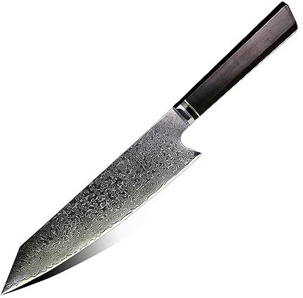 FBITE Couteau Kiritsuke de 8 pouces 67 couches VG10 acier damas couteau de chef japonais manche en bois d'ébène avec rivet en mosaïque