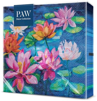 PAW - Servilletas Papel 3 Capas (33 x 33 cm) I 20 Unidades I Perfecto para Cumpleaños, Fiestas, Bodas, Comuniones y Celebraciones I Servilletas de Papel de Colores I Estanque de Lirios