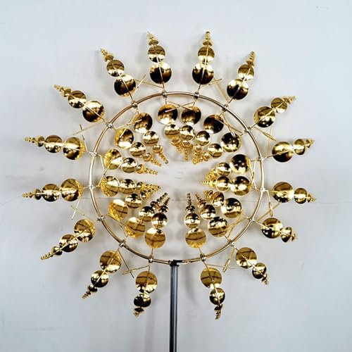 JTBDWOSK 3D Metall-Windmühle,Windbetriebene Kinetische Skulptur,Einzigartige Magische Rasen-Wind-Spinner für Hof und Garten Windfänger Außenterrassendekoration, Durchmesser: 32cm/12.6in,A