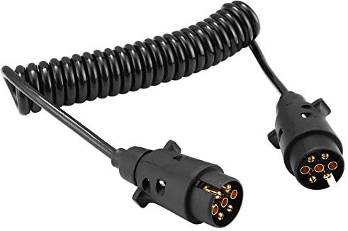 DARKGUARD - Cable de extensión de remolque (12 V, 2,5 m, 7 pines, precableado, espiral, con 2 tomas de remolque para remolque, camión, autocaravana, coche