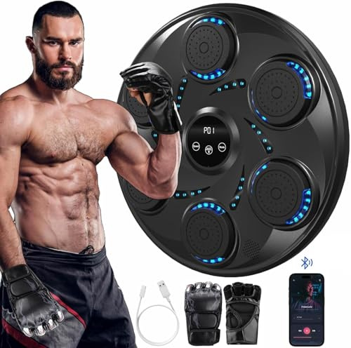 LeuKoles 2025 Neu Music Boxing Machine mit Bluetooth,LED Licht BoxMaschine mit Musik mit Boxhandschuhen, Elektronische Boxing Machine zur Wandmontage mit 9Geschwindigkeitsmodi und Zählmodus