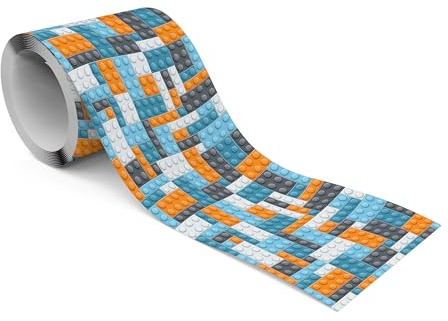 Muralo Bordüre Selbstklebend Blaue Bausteine, Wandbordüre - 10x300 cm | Tapetenbordüre, Modernes Design, UV-beständig, halbmatt, glatt und abriebfest - ideal für das Kinderzimmer