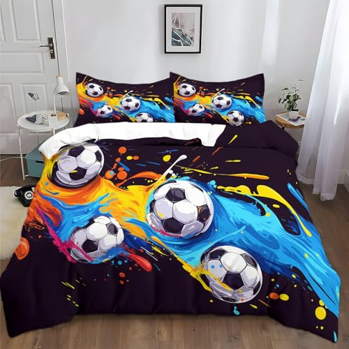 XCQHZYQ Copripiumino Matrimoniale 200x200 cm Vernice Per Calcio Graffiti Nera Set di Biancheria da Letto per Bambini per Ragazzi e Ragazzi, Copripiumino 3 pezzi Copriletto Singolo con Cerniera