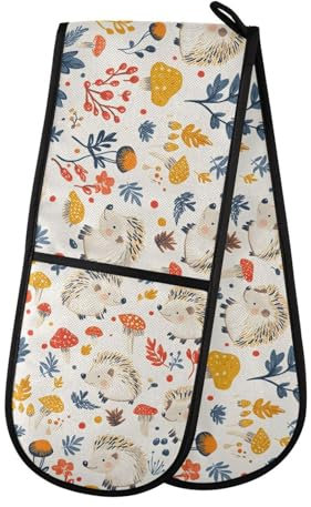 Oven Gloves Double Oven Gloves Yellow Mushroom Hedgehogs Animal Oven Mitts Pot Holder Heat Resistant Quilted for BBQ Baking Kitchen Cooking Gloves
