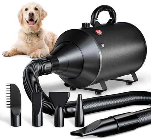 Trigrand Soffiatore per Cani 3000W Blower Molto Silenzioso velocità Regolabile, Ventilatore per la Cura del Cane con 4 Diversi ugelli e Tubo Elastico
