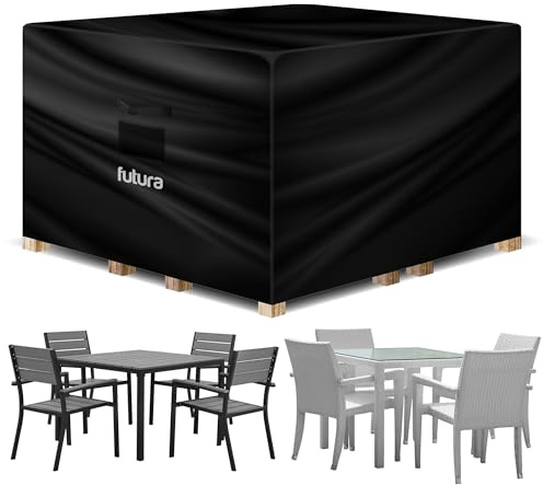 Futura Square Garden Furniture Covers Waterproof 150x150x75cm, 420D Oxford Fabric Outdoor Table, Rattan & Patio garden furniture covers, PVC Lined, Air Vents and UV Safe