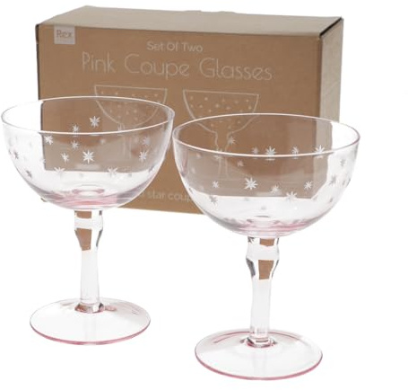 dotcomgiftshop Etched Star Coupe Glasses (Set of 2) - Pink 200ml