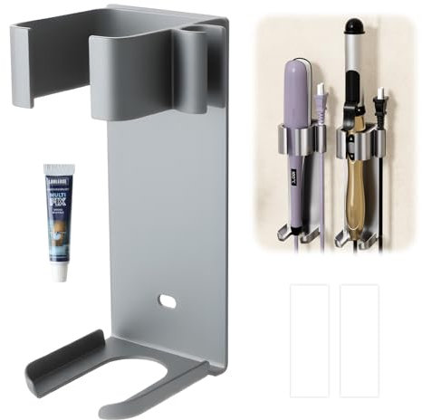 Support Sécho Cheveux Sans Percage - Mural Porte Sécho Cheveux En Acier Inoxydable, Compatible Fer à Lisser, Lisseur Sèchant & Outils De Coiffure, Pour Salle De Bain & Table De Toilette (55mm X 45mm)