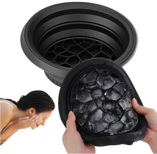 Goiern Cuenco Facial para Hielo con Compartimento de Hielo Integrado, Silicona Plegable, Cuenco de inmersión Facial para tonificar la Piel y aliviar el acné (Negro)