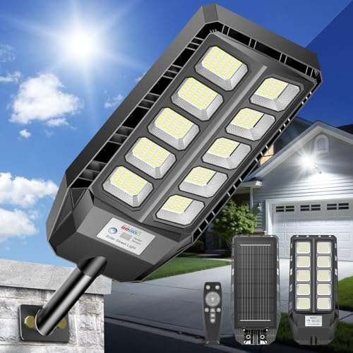 JADIDIS Solarleuchte Außen mit Bewegungsmelder und Fernbedienung, 330 LEDs, 4 Modi, IP66 wasserdicht, 240° Abstrahlwinkel, 6500K Kaltweiß, für Hof, Einfahrt, Garage und Garten