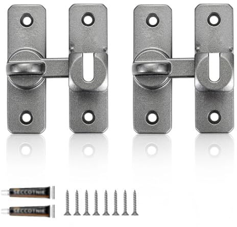LNSYSNS 2 Coppie Chiavistello Porta, Alluminio Serratura Porta-Scorrevole, 90/180 Gradi Serratura per Porta, con 8 Viti e 2 Adesivi Senza Chiodi, Adatta per Camere da Letto, Bagni e Capannoni