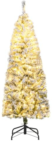 COSTWAY Albero di Natale Slim 150/180cm, Albero di Natale Innevato con 180/260 Luci LED, 8 Modalità, 329/533 Rami in PVC e Base in Metallo Pieghevole, Decorazione Natalizia per Casa e Ufficio (150 cm)