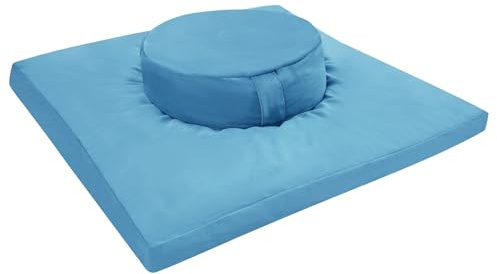 Fyssnn Premium Meditation Cushion Set Round Floor Pillows Ergonomic Yoga Bolster with Velvet Cover, Buckwheat & Cotton Filling Washable Cushions for Adults Ideal for Meditation, Reading (Blue)