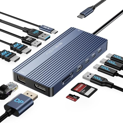 ACASIS Hub USB C 14-1 USB C Docking Station Dual Monitor, con 2 HDMI + DP (4K60Hz), Ethernet, 3 USBC 10Gbps, 100W PD, SD/TF 3.0, audio, docking station per MacBook/Dell/HP/Lenovo ThinkPad/Surface