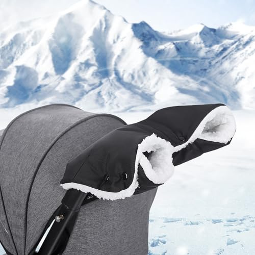 NINESPRING Gants Poussette,Moufle Poussettes Imperméable et Coupe-ven,Chauffe Mains pour Poussette Universel,Chaleur Hivernale Poussette Accessoire,Noir