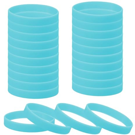 sourcing map 24 Pcs Rubber Bracelets, Unisex Silicone Bracelet Colored Elastic Sports Wristbands for Adults Teen Sports Team Games Parties Fashion Decorations, Luminous Blue