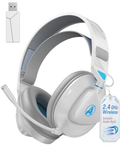 Awinnasey PH3 Cuffie da gioco senza fili con microfono per PS5, PS4, PC, Switch, Mac - 2,4 GHz, cuffie da gioco Bluetooth wireless - Bassa latenza, cuffie audio senza perdita per gaming, azzurro