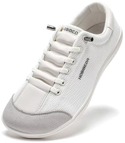 HOBIBEAR Zapatos descalzos para hombre y mujer, puntera ancha, cómodos tenis para correr al aire libre, Beige Gris, 37 EU