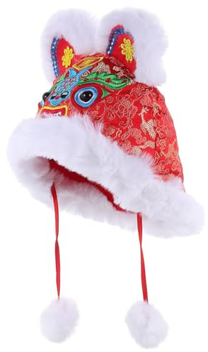 Warmhm Chapeau de Tigre Chinois pour Garçon et Filles Bonnet d'hiver Chaud Rouge Brodé Accessoire Photo pour Nouvel an Chinois et Fête d'anniversaire 1 Pièce