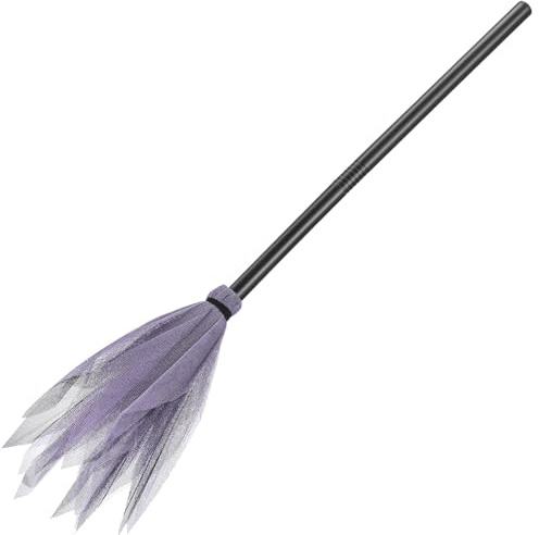 UPKOCH Escoba de Bruja para Halloween de Plástico Ligero con Decoración de Malla, Accesorio de Disfraz, Complemento Cosplay para Fiestas y Juegos de Disfraces, Color Color Aleatorio