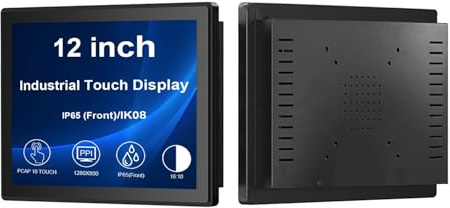 VSDISPLAY 12-Inch 1024×768 Industrial Touchscreen Monitor, IP65 Front Panel | 300 nits, 1200:1 Contrast,Capacitive 10-Point Touch, Aluminum Alloy Case