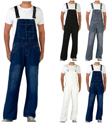 Jeans Latzhose Herren, Latzhose Herren, Denim Jumpsuit Vintage Overall Workwear, Männer Cargohose, mehrere Taschen, breite Jeans, lässig, Arbeit, bequem, atmungsaktiv