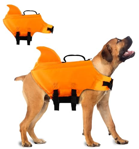 Giubbotto Salvagente Cane, dellyy Giubbotto Salvataggio Cani, Salvagente Cane Taglia Media, Dog Life Vest, per il Surf, il Nuoto, le Passeggiate, il Campeggio e per Stare al Caldo (Arancione, L)