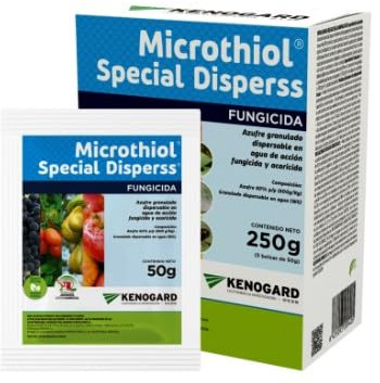 Microthiol Special Disperss - Azufre granulado dispersable en agua de acción fungicida y acaricida. (5 sobres 50 gr - TOTAL 250 GR). Uso No Profesional. Autorizado en Jardineria Exterior Domestica.