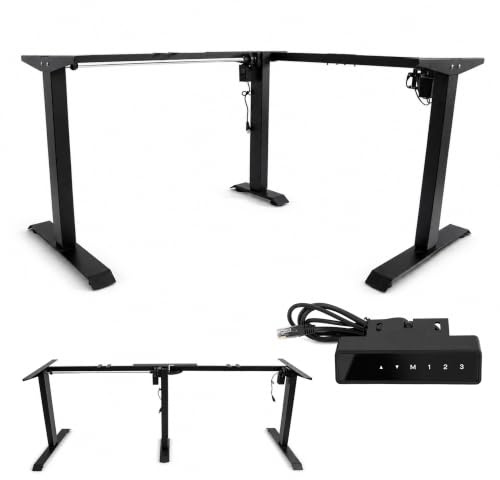 POKAR Höhenverstellbares Eck-Schreibtischgestell Elektrisch | Winkel 0 bis 90 Grad, Höhe 70 bis 118 cm | Memory-Panel mit USB-C und USB-A | Gestell für Steh-Sitz-Tisch Home Office | Schwarz