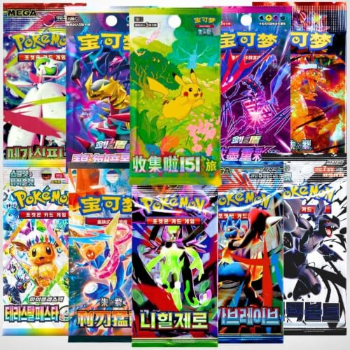 Pokémon TCG Booster-Packs, zufällige chinesische und/oder koreanische Versionen, neue und versiegelte Boosterpacks, 10 Stück