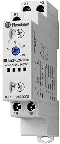 Finder 80 Zeitrelais, DIN-Hutschiene 240 V dc 24V ac, 240 V ac, 0.1 to 24 h, 0.1 to 20 min, 0.1 to 20 s, 1 Kont.