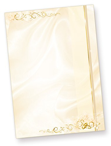 Briefpapier Hochzeit creme 50 Stück A4 Schreibpapier | Beidseitig bedrucktes 90 g/qm Offsetpapier, ideal für Einladungen, Kirchenhefte und die Hochzeitszeitung