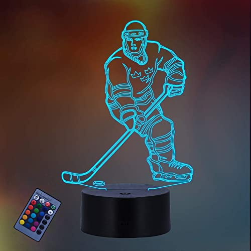HPBN8 Ltd 3D Eishockey Sport Illusions LED Lampe mit Fernbedienung USB Power 7/16 Farben Acryl Kinder Schlafzimmer Geburtstag Weihnachten Geschenke