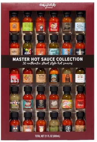 Thoughtfully Hot Sauce Geschenkset - 30 scharfe Soßen à 20 ml | 30 weltweit inspirierte Chili-Saucen zum Probieren - vielfältiges Geschenk für Schärfe-Fans - perfekt zum Verschenken