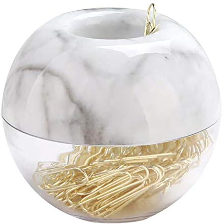 Hillento Goldene Büroklammern in elegantem, magnetischem Marmor mit weißem Cliphalter, 100 Klammern pro Box, 28 mm, Büroklammern für Bürobedarf, Schreibtisch-Organizer