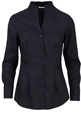 Sidenklistermärken damer blus – stadsblus – strykfri – blus med krage – smal passform – långärmad – 100% bomull, svart, 48